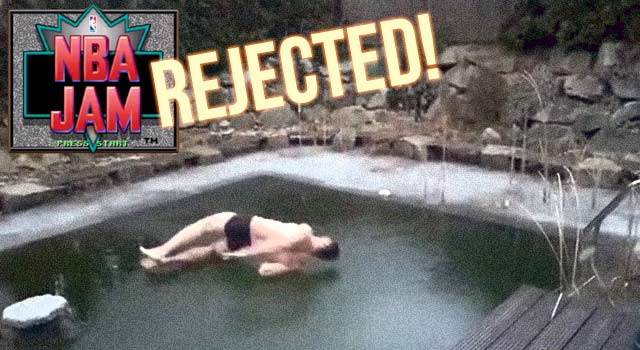 man tries to cannonball into frozen pool